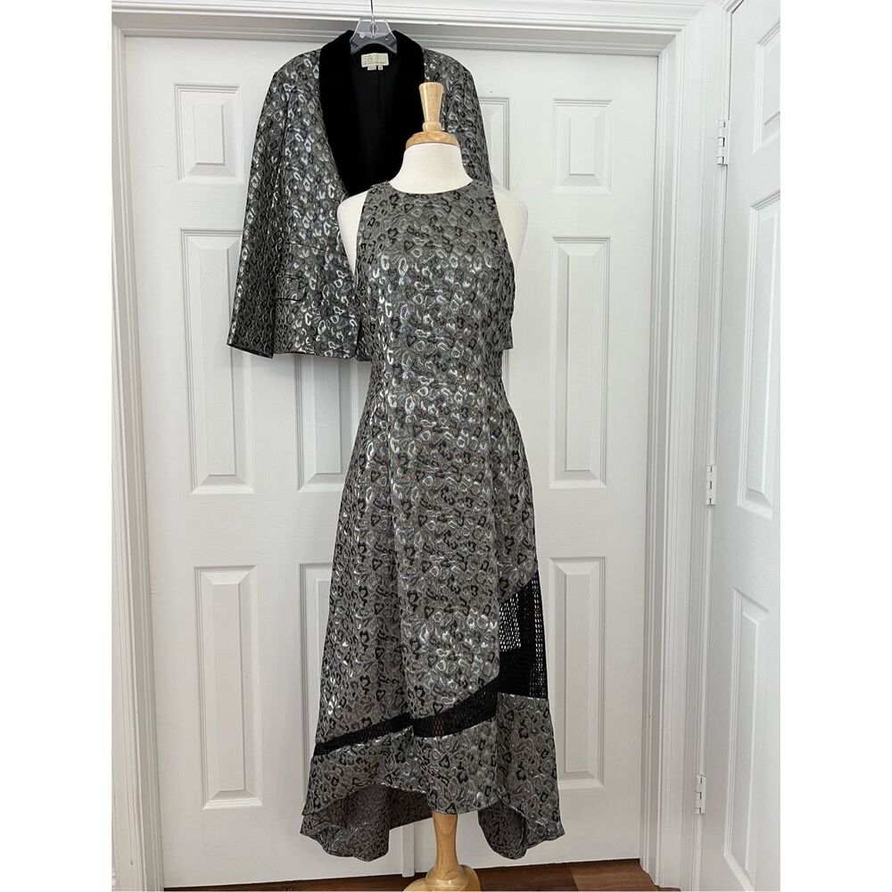 Sachin & Babi Womens Gray Metallic Animal Print Hi-Lo Gown and Blazer Size 10